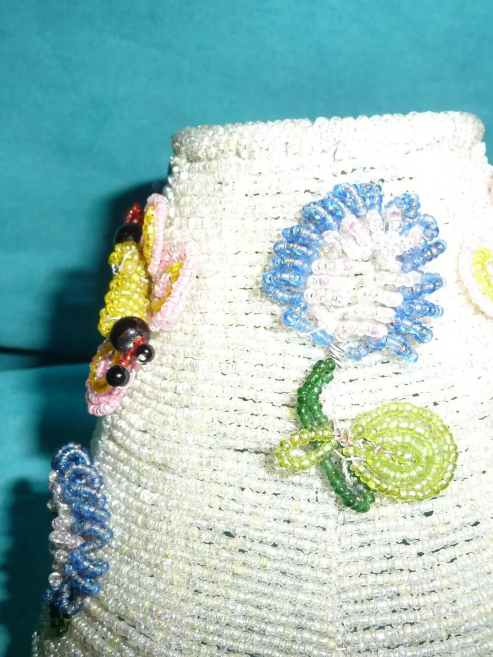 Vintage Seed Beaded 3D Floral Lamp Shade handmade wire metal Ornate